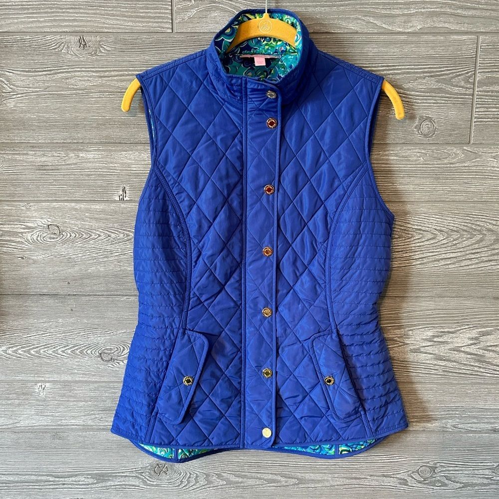 Lilly Pulitzer ladies blue purple vest with flowered lining, small